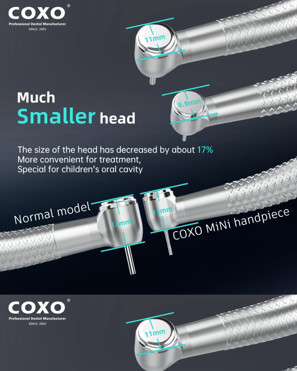 COXO Dental Pediatric Handpiece Super Mini Head LED High Speed 4 Hole